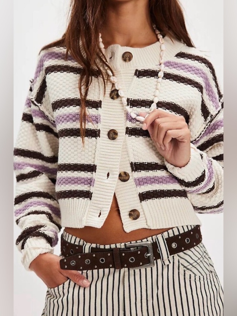 Free People Striped Cardi in Ivory Combo Size Small & Medium NWT - Picture 8 of 12